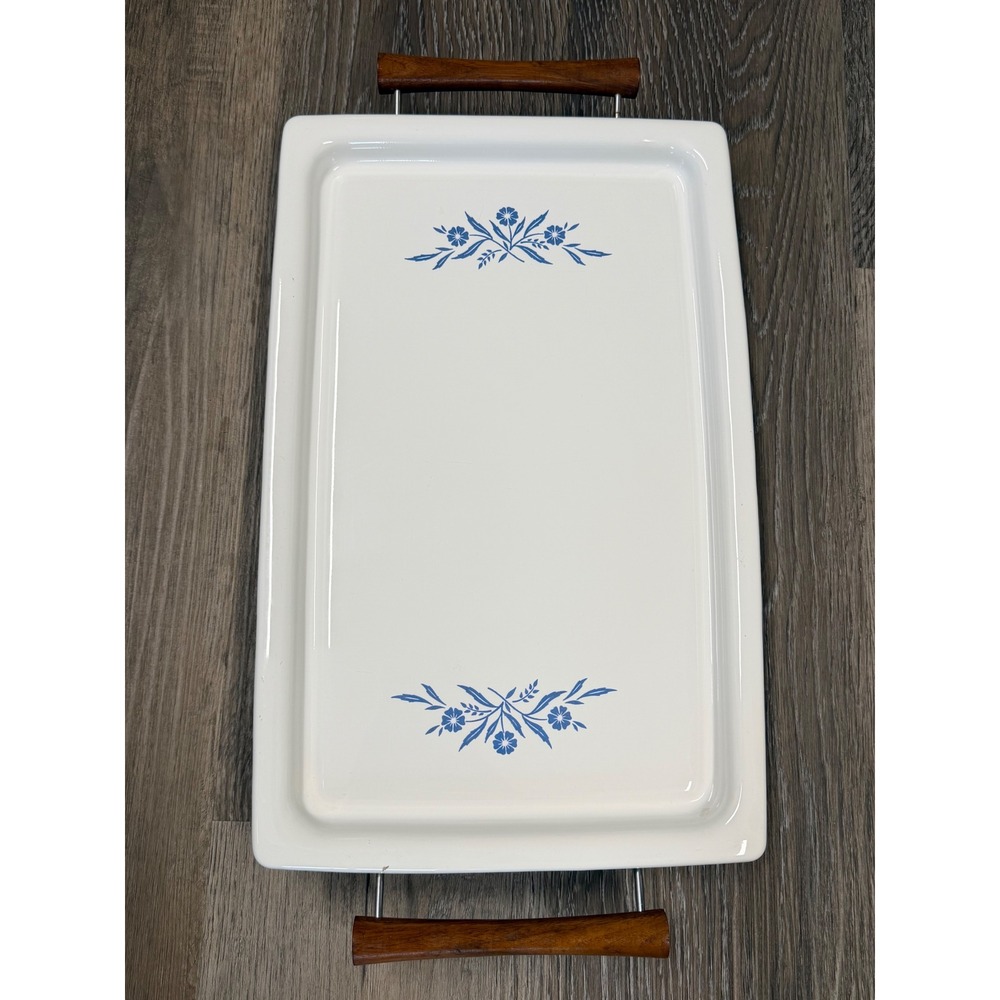 Vintage Corning Ware Blue Cornflower Electric Warming Tray Wood Handle No Cord